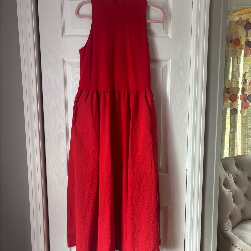 NWOT Sleeveless Red Midi Dress With Pockets